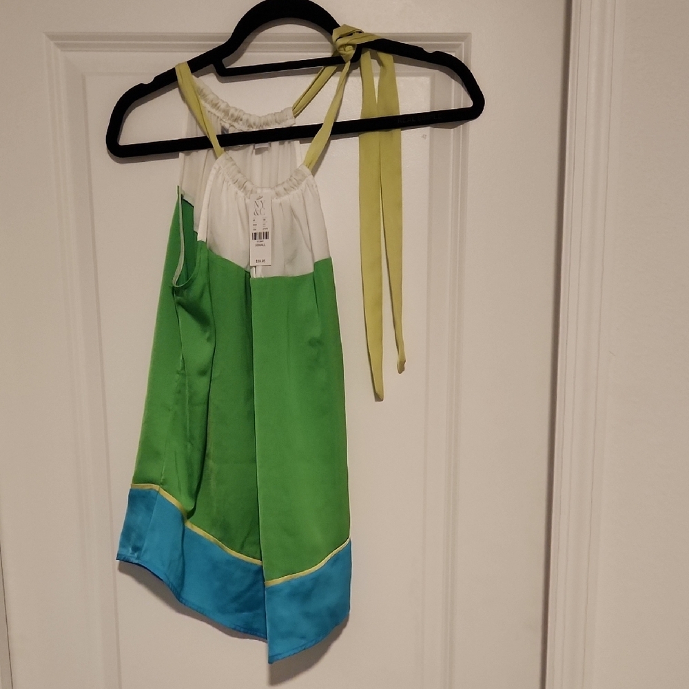 New York & Company Green, Blue, and White Blouse